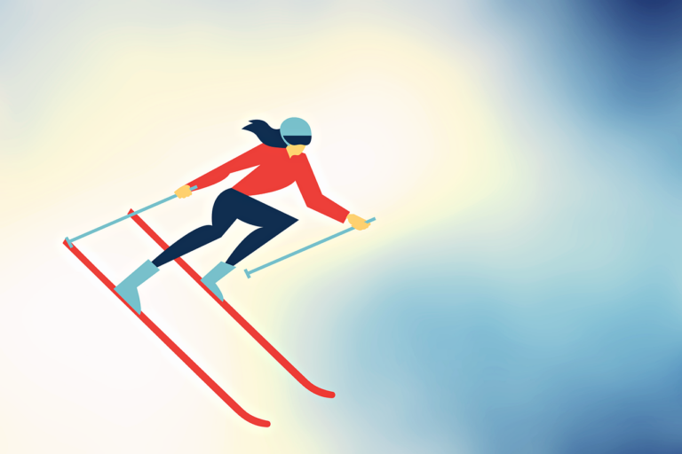 Illustration einer Skifahrerin – Symbolbild zu mutigen Entscheidungen